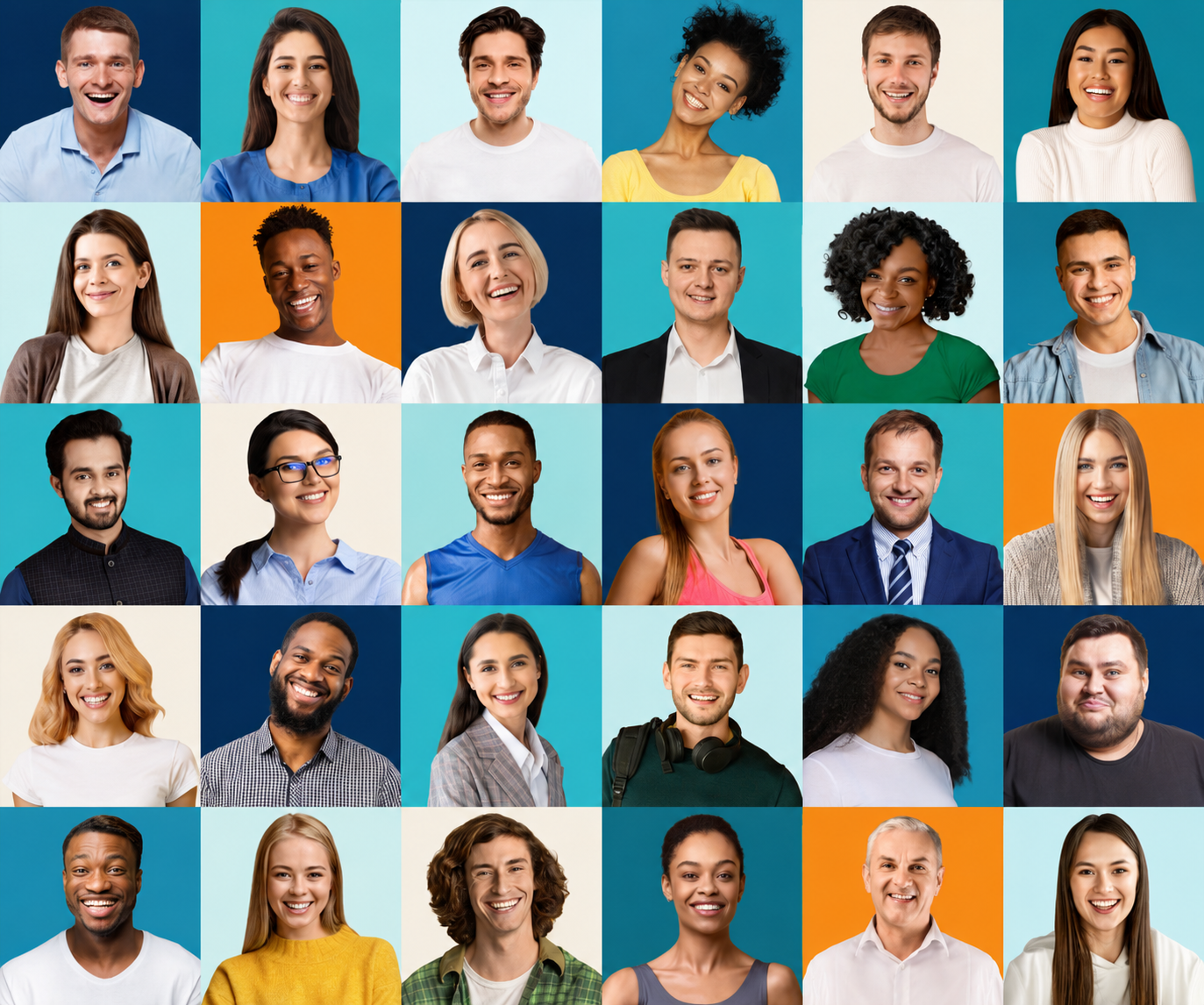 Diverse group of smiling people representing a travel business community